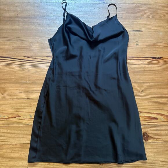 Shein black drape neckline adjustable strap slip dress SIZE L - Picture 1 of 6